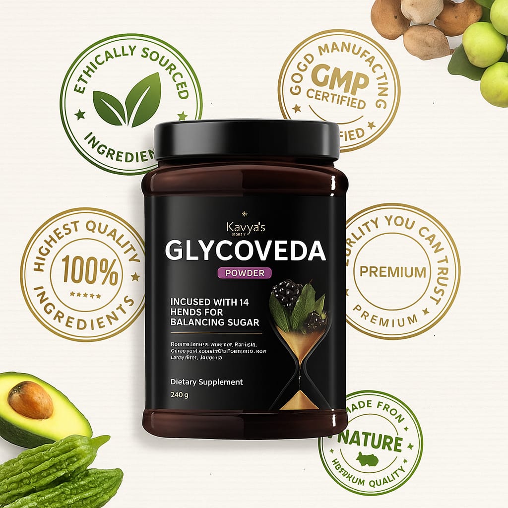 Glyco Veda Complete Diabetic Care Combo – Capsule + Powder + Juice | Ayurvedic Sugar Balance Formula | Kavyas Ayurveda