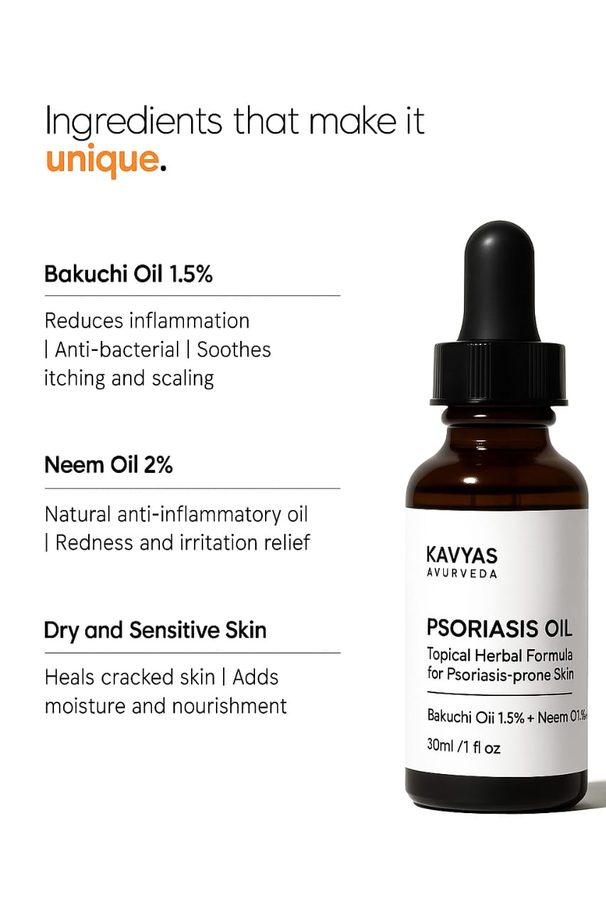 Psoriasis Oil by Kavyas Ayurveda – Ayurvedic Psoriasis & Itching Relief Oil (30ml)
